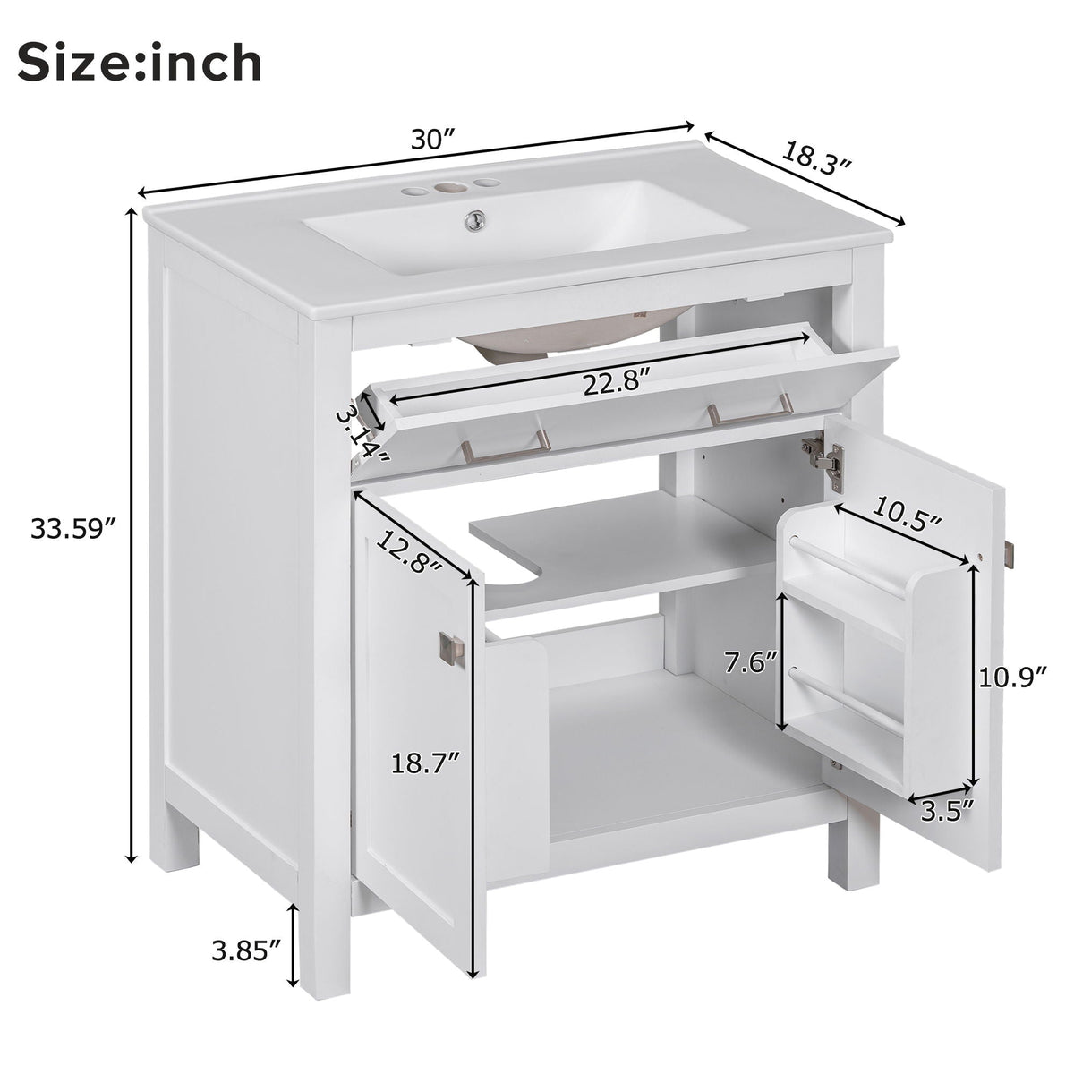 Modern bathroom vanity with ceramic sink, soft-close doors by HouseOfZazla on Tampa Home & Garden Store
