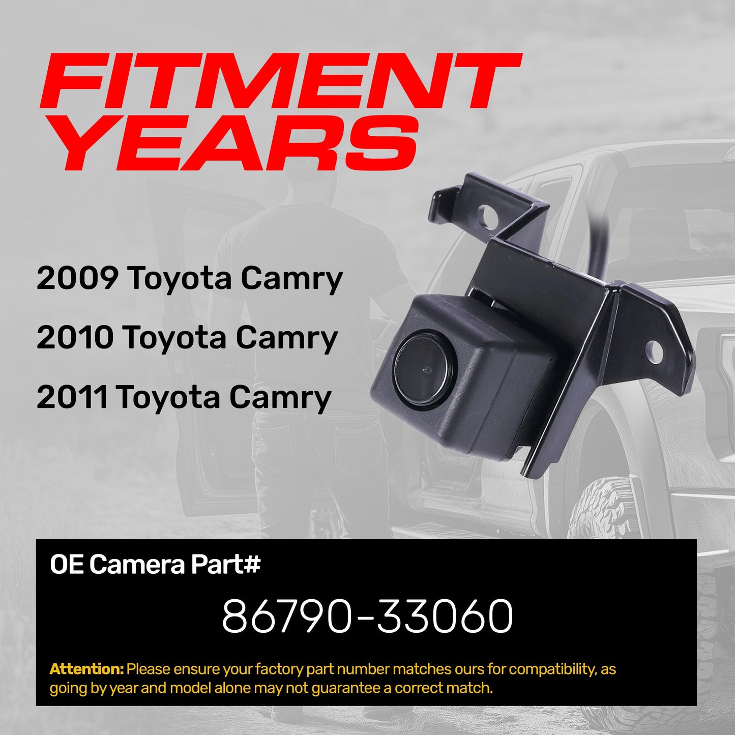 Master Tailgaters backup camera for 2009–2011 Toyota Camry 86790-33060 with bracket on Tampa Home & Garden Store