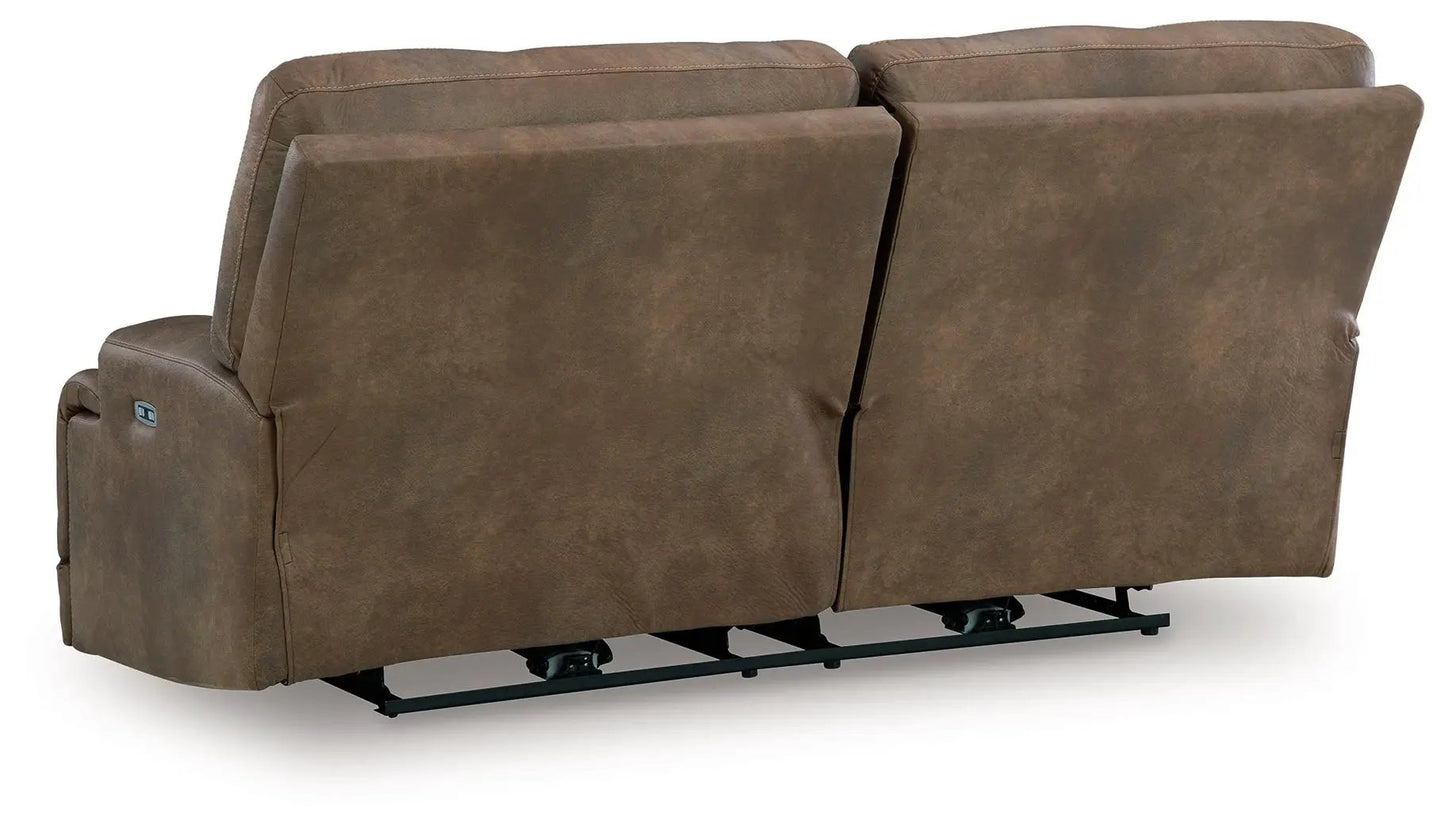 Beckley Place 2-seat power reclining sofa with adjustable headrests in earth brown leather on Tampa Home & Garden Store