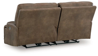 Beckley Place 2-seat power reclining sofa with adjustable headrests in earth brown leather on Tampa Home & Garden Store