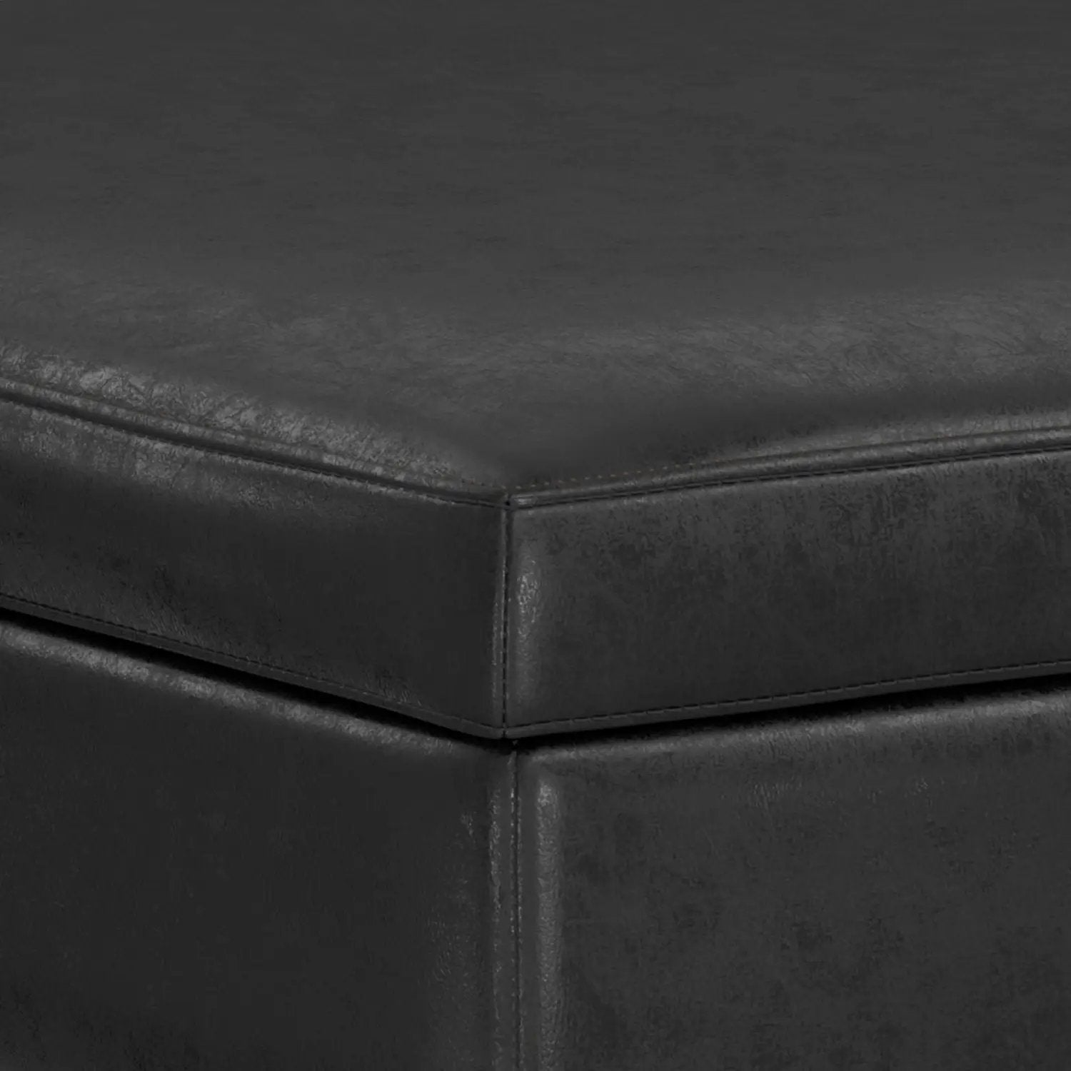 Owen multifunctional square coffee table storage ottoman in black faux leather with stitched edge on Tampa Home & Garden Store
