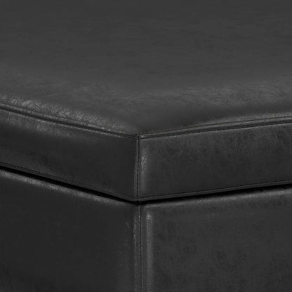 Owen multifunctional square coffee table storage ottoman in black faux leather with stitched edge on Tampa Home & Garden Store