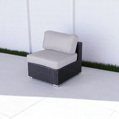 Armless patio chair in dark brown wicker with cushions HouseOfZazla on Tampa Home & Garden Store
