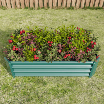 Metal raised rectangle planter 4×2×1ft teal with green leaves and red berries HouseOfZazla on Tampa Home & Garden Store
