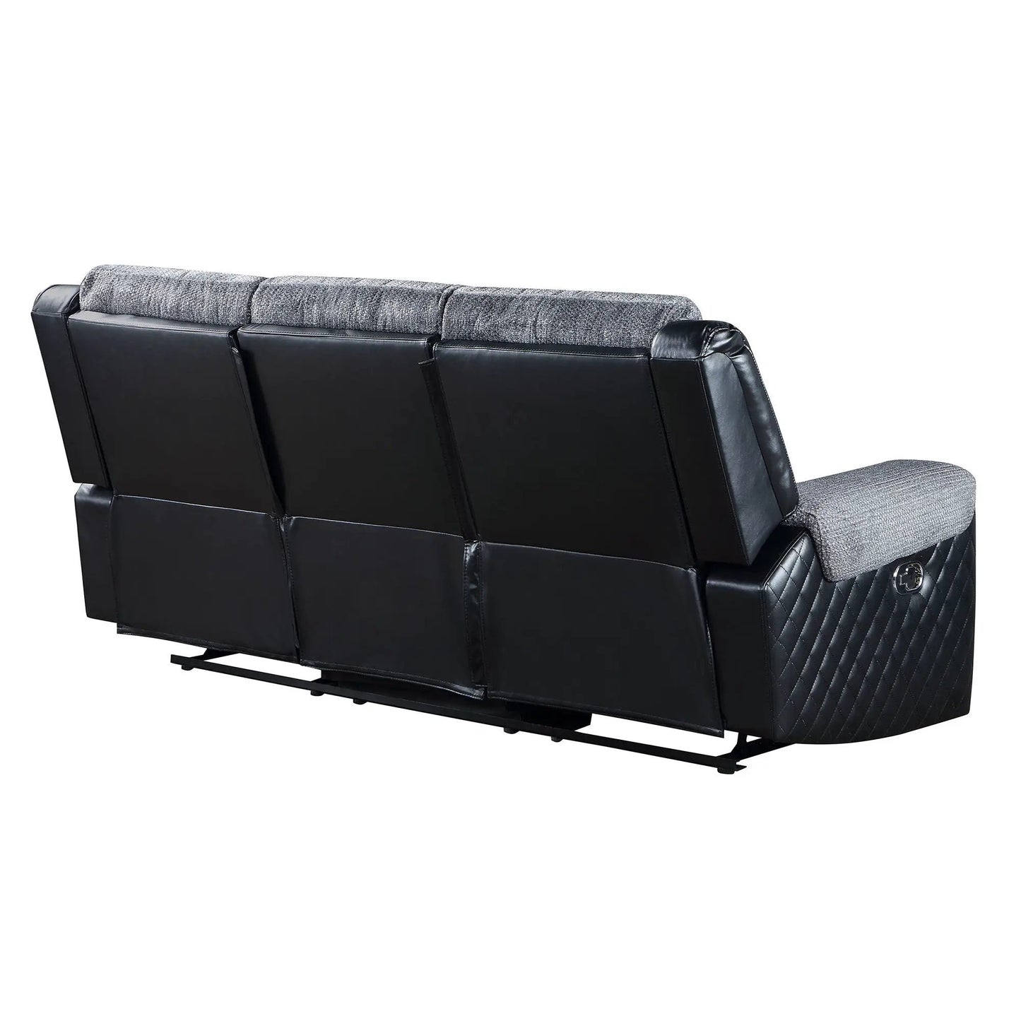 Alicia reclining sofa gray/black with gray fabric cushions and black leather sides on Tampa Home & Garden Store
