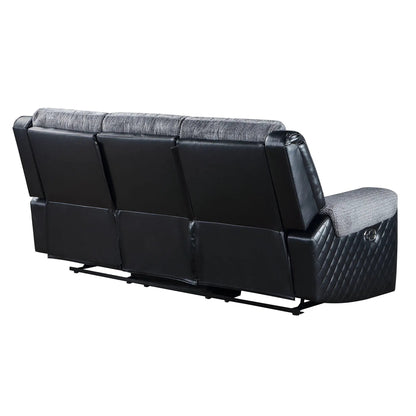 Alicia reclining sofa gray/black with gray fabric cushions and black leather sides on Tampa Home & Garden Store