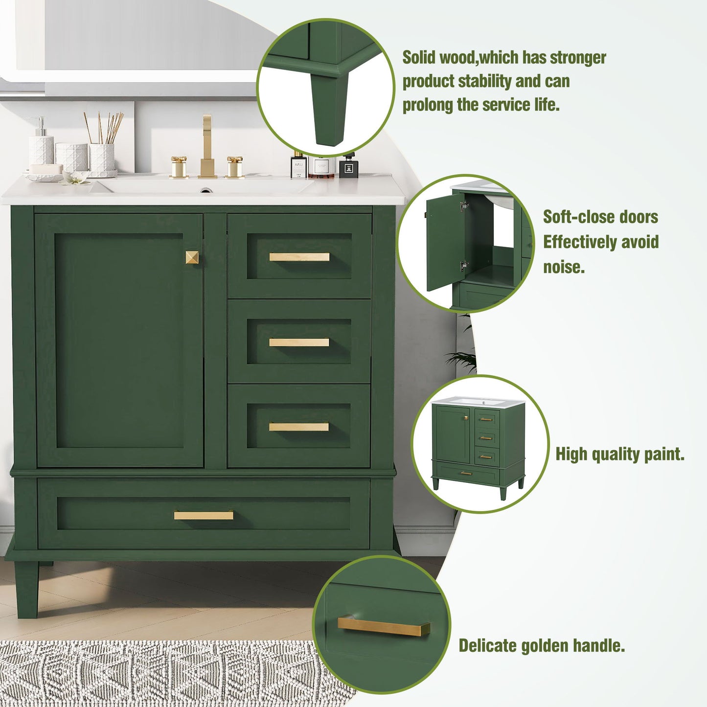 Bathroom Vanity With Sink Solid Wood Cabinet