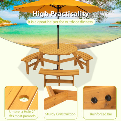 Six Person Outdoor Wooden Picnic Table for Patio
