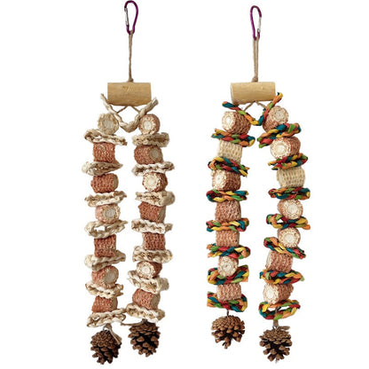 Parrot grinding mouth toy pair; beige rope, wood beads, pinecone ends by Sell My Stuff on Tampa Home & Garden Store