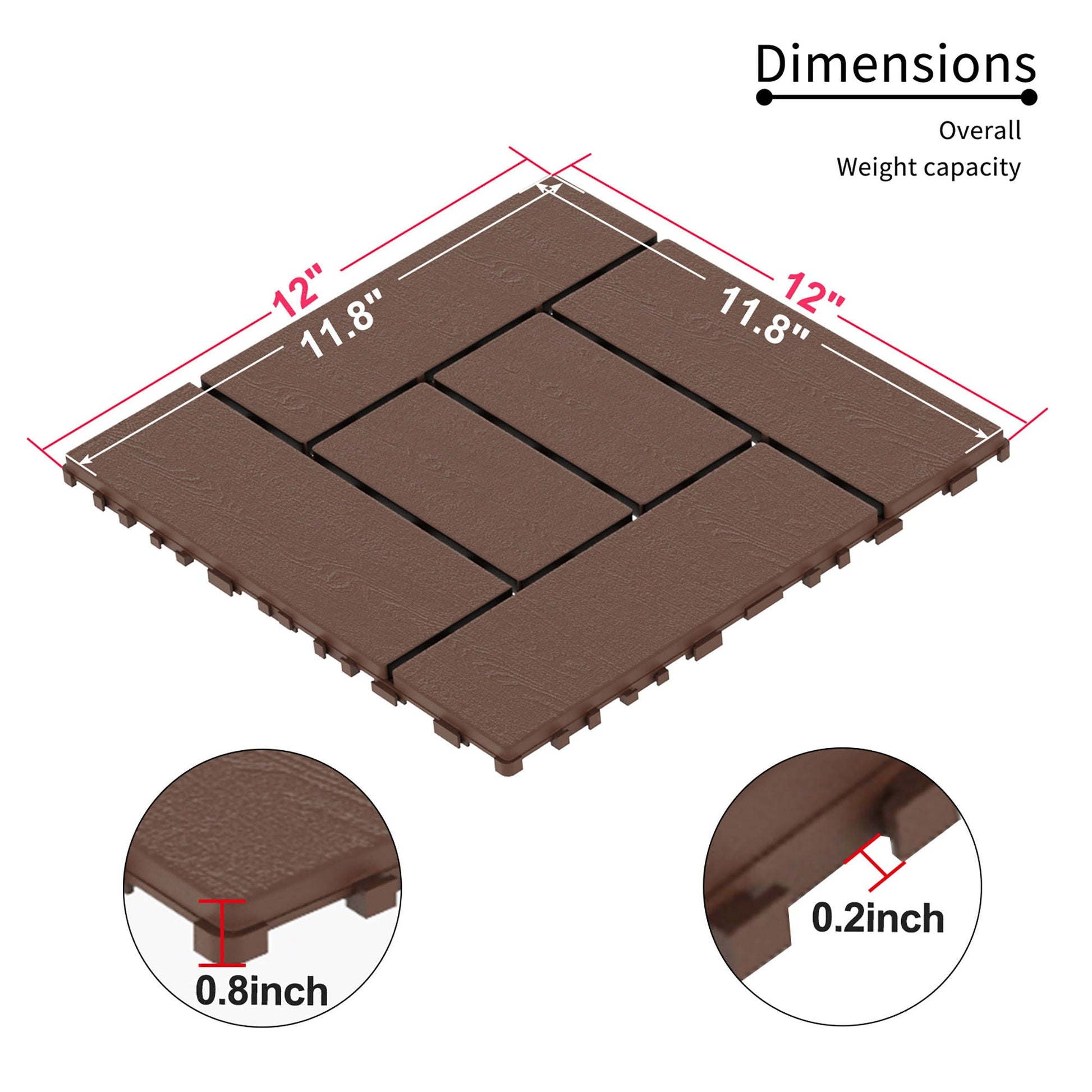 Interlocking brown deck tiles for outdoor and indoor use, 11.8x12 in, 0.8 in thick HouseOfZazla on Tampa Home & Garden Store