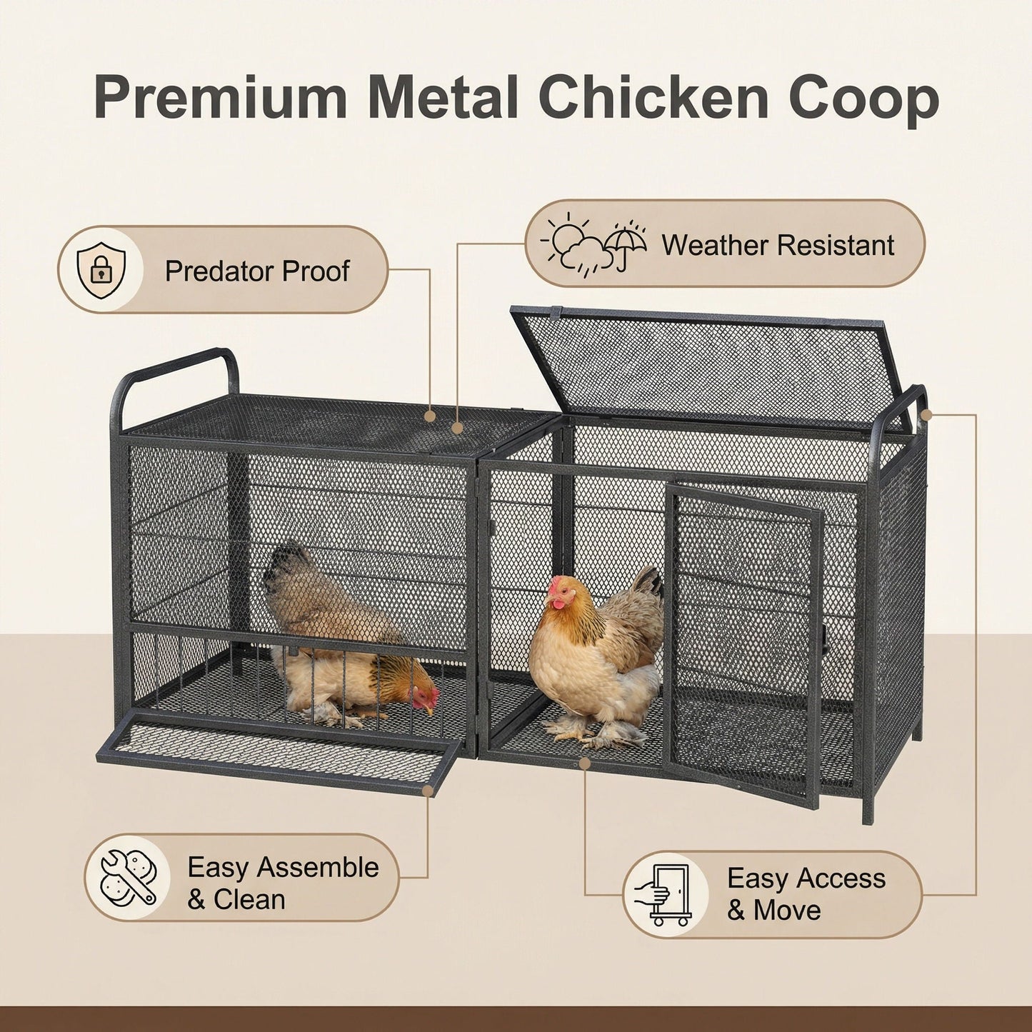 Chicken Cage Poultry Breeding Coop black silver metal cage with mesh two cages HouseOfZazla on Tampa Home & Garden Store