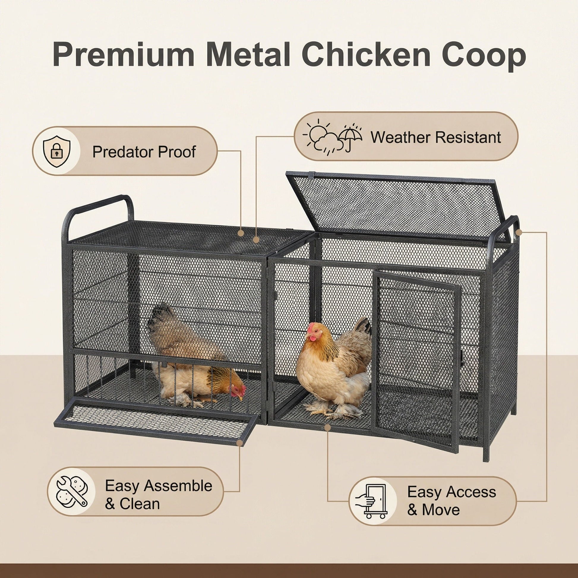 Chicken Cage Poultry Breeding Coop black silver metal cage with mesh two cages HouseOfZazla on Tampa Home & Garden Store