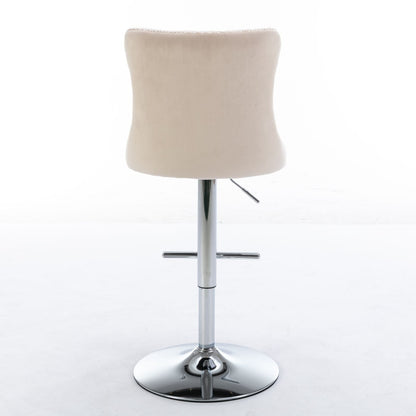 Beige fabric swivel adjustable-height barstool with chrome pedestal base and footrest on Tampa Home & Garden Store