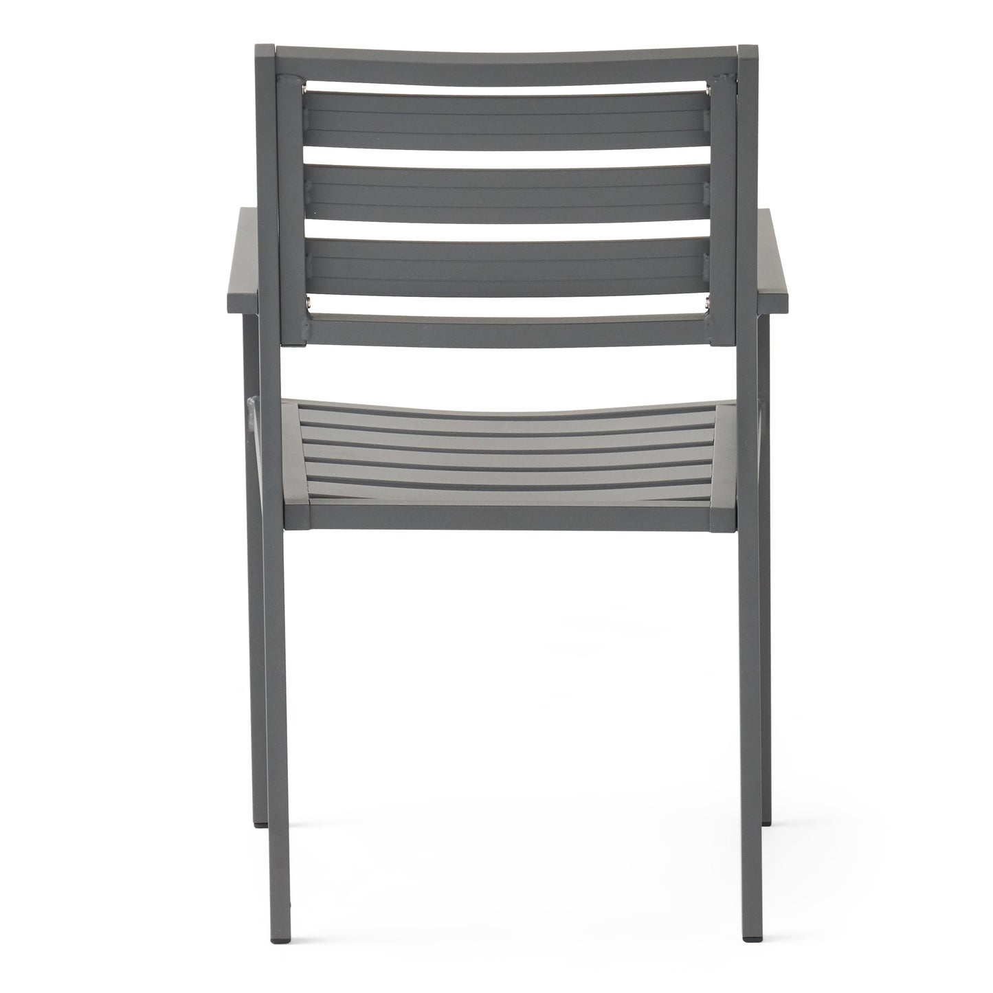 Outdoor Modern Aluminum Dining Chairs, set of 2, gun metal gray with slatted back on Tampa Home & Garden Store