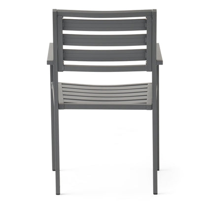 Outdoor Modern Aluminum Dining Chairs, set of 2, gun metal gray with slatted back on Tampa Home & Garden Store