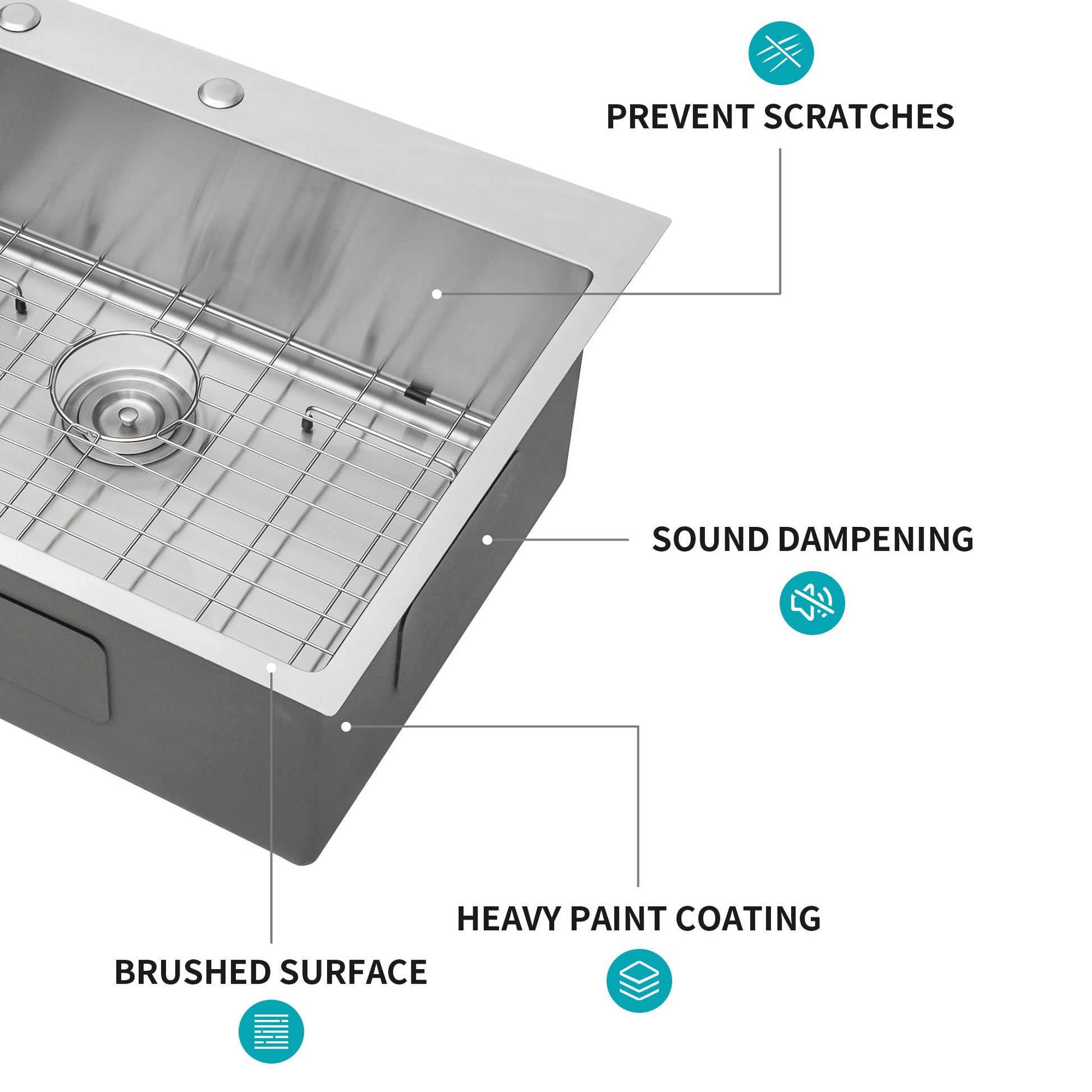 HouseOfZazla drop-in kitchen sink, 16-gauge stainless steel, single bowl, topmount on Tampa Home & Garden Store
