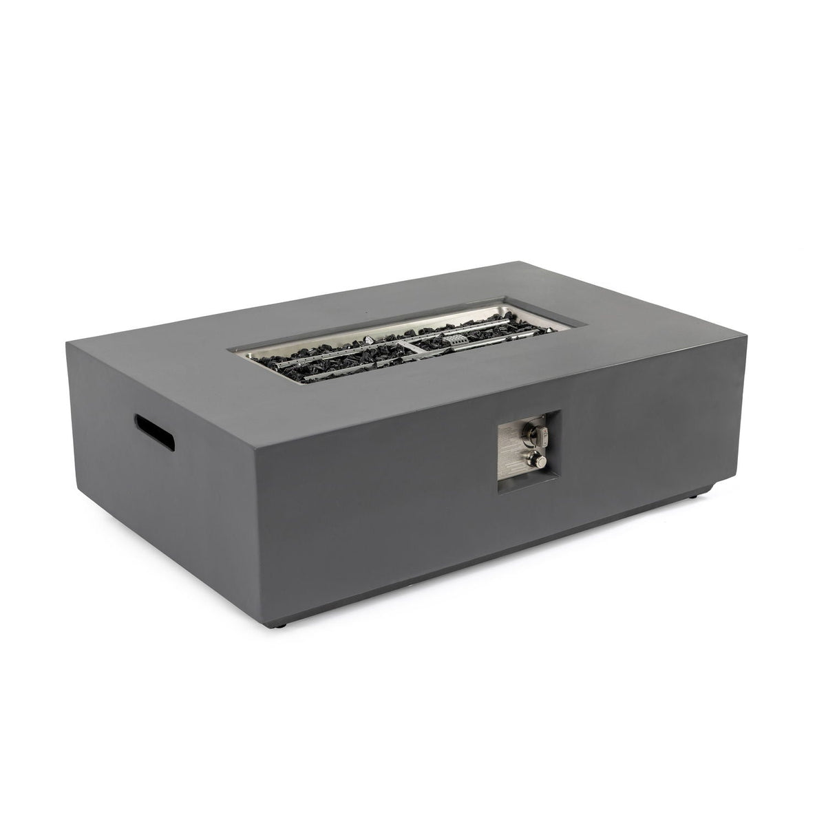 Rectangular light-gray fire pit table with 50,000 BTU gas burner by HouseOfZazla on Tampa Home & Garden Store