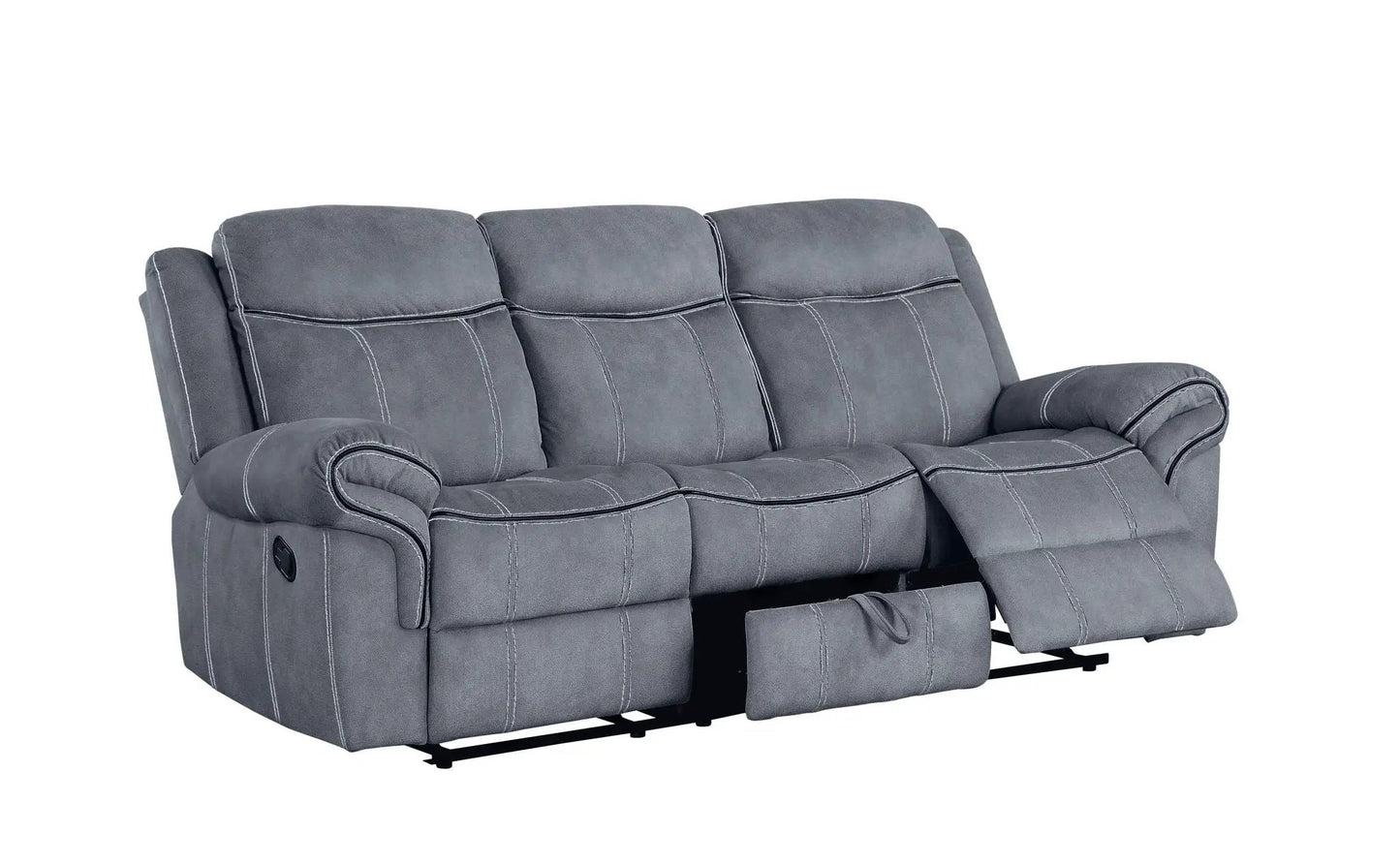 Zubaida two-tone recliner sofa with USB port and drop-down table, gray upholstery on Tampa Home & Garden Store
