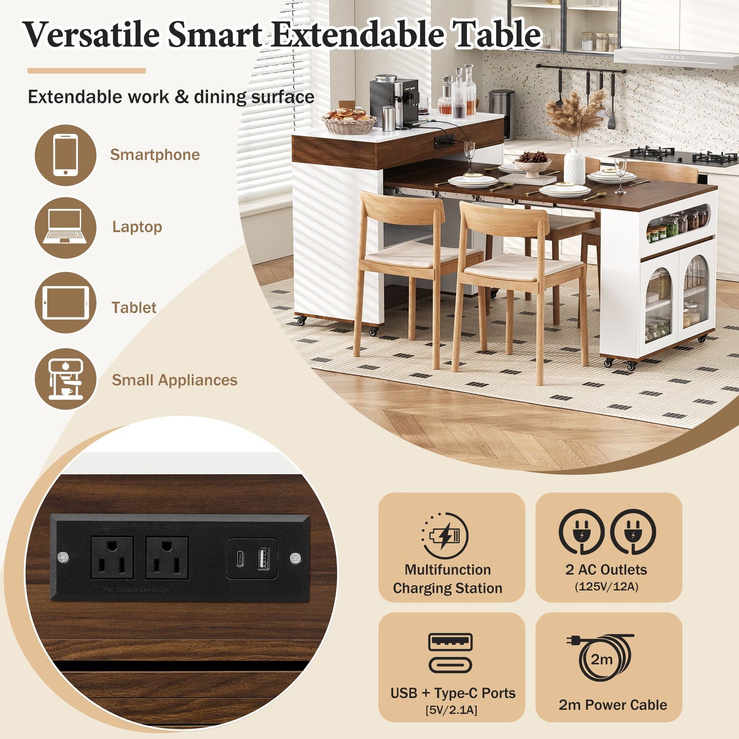 Extendable Table and Rolling Kitchen Island Cart