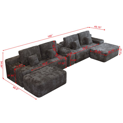 150'' Width 5-Piece Sectional Sofa with 2 Ottomans by HouseOfZazla in dark gray fabric on Tampa Home & Garden Store