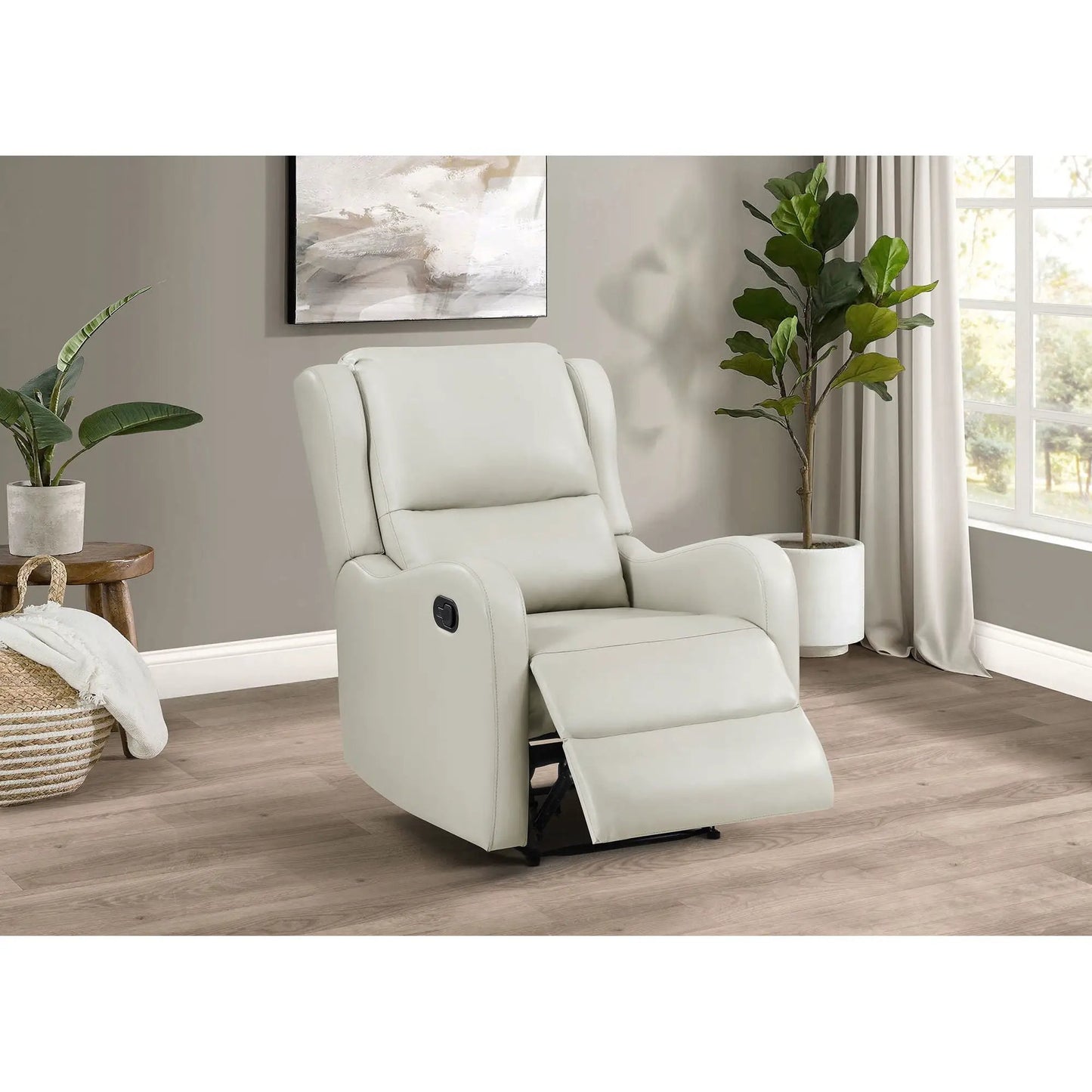 Cortland ivory Upholstered English arm recliner chair with plush cushions in a living room on Tampa Home & Garden Store