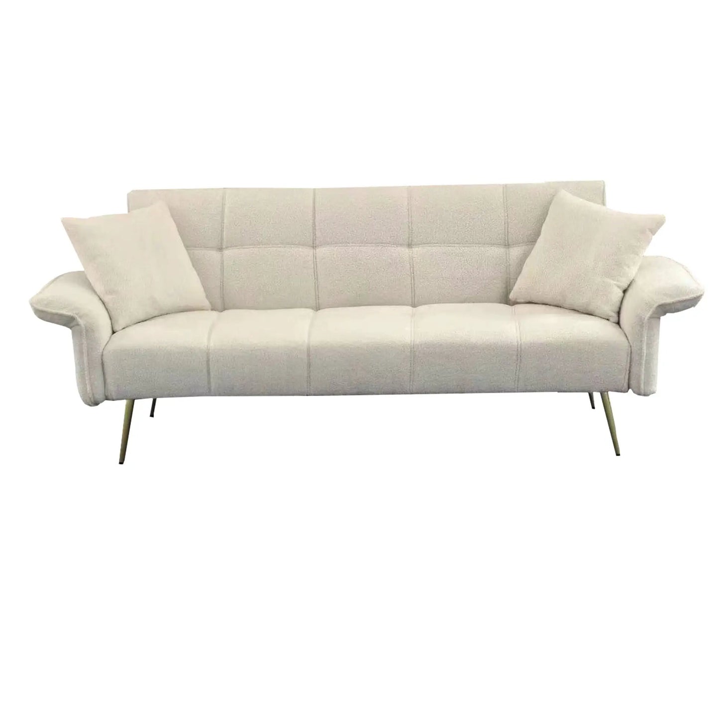 Futon sofa bed beige fabric with tufted back and metal legs by Unique Piece Furniture on Tampa Home & Garden Store