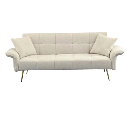 Futon sofa bed beige fabric with tufted back and metal legs by Unique Piece Furniture on Tampa Home & Garden Store