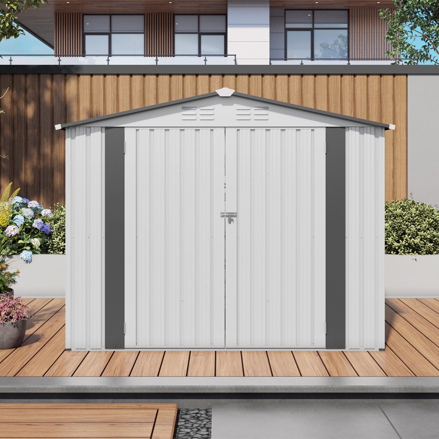 Metal Garden Storage Shed Pitched Roof And Door