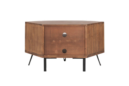 Fan Shape Reclaimed Wood Corner Media Table by HouseOfZazla TV Stand with circular holes on Tampa Home & Garden Store