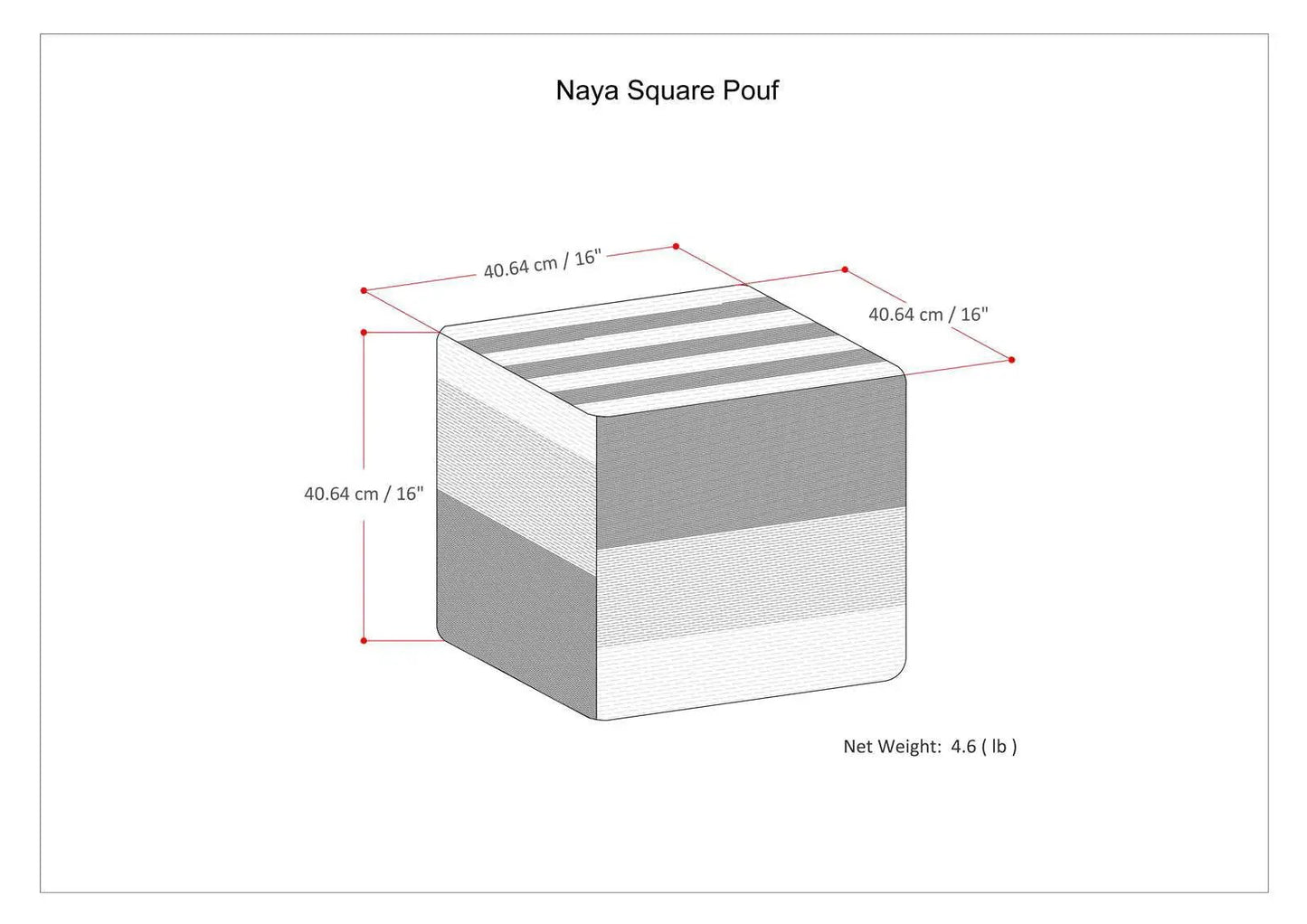 Naya Upholstered Cube Pouf striped gray top fabric cube 16in Unique Piece Furniture on Tampa Home & Garden Store