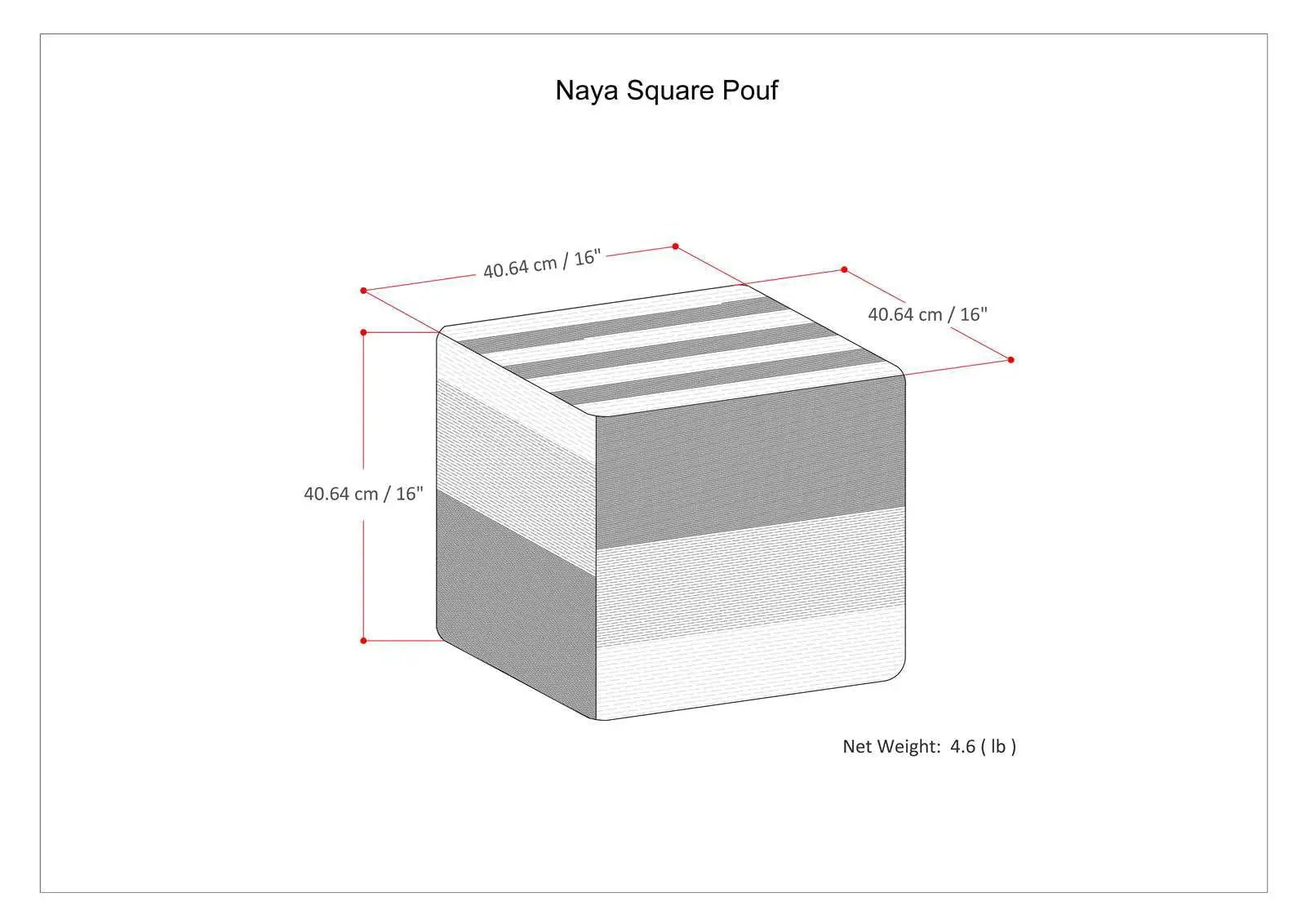 Naya Upholstered Cube Pouf striped gray top fabric cube 16in Unique Piece Furniture on Tampa Home & Garden Store