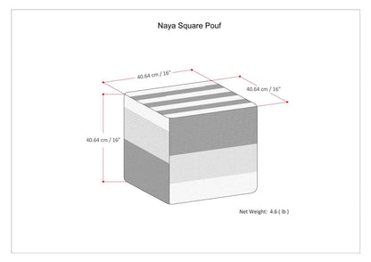 Naya Upholstered Cube Pouf striped gray top fabric cube 16in Unique Piece Furniture on Tampa Home & Garden Store