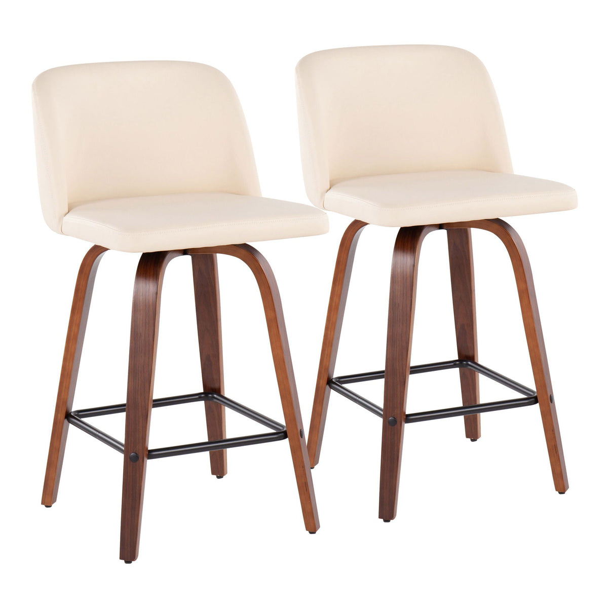Toriano counter stools set of 2 beige upholstery curved wood legs square footrest on Tampa Home & Garden Store