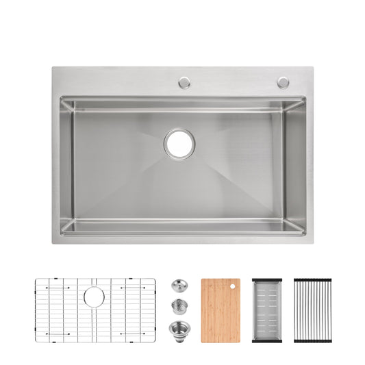 Stainless steel kitchen sink 33x22 single bowl overmount brushed with rack HouseOfZazla on Tampa Home & Garden Store