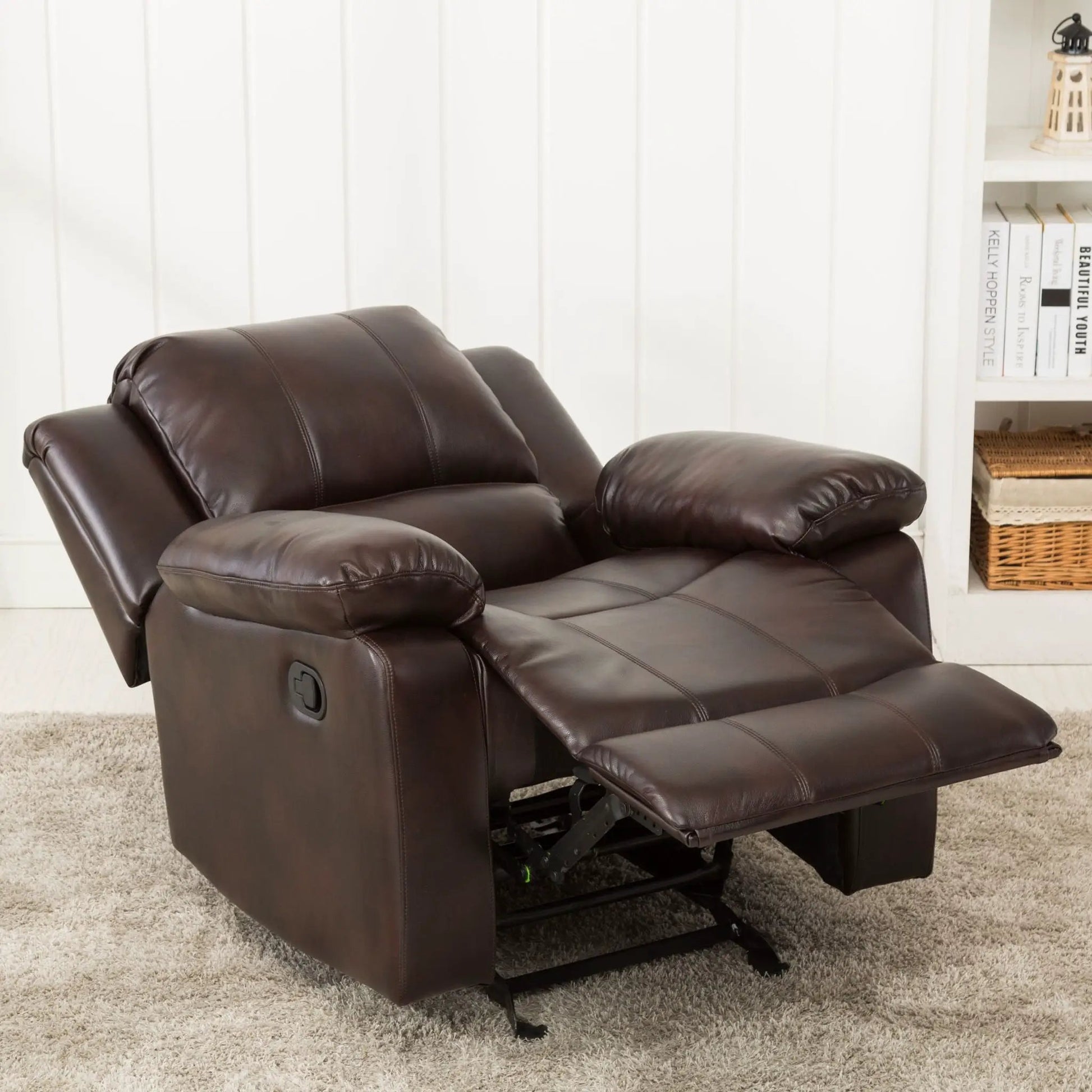 Charlotte Glider Recliner by Unique Piece Furniture in dark brown leather upholstery on Tampa Home & Garden Store