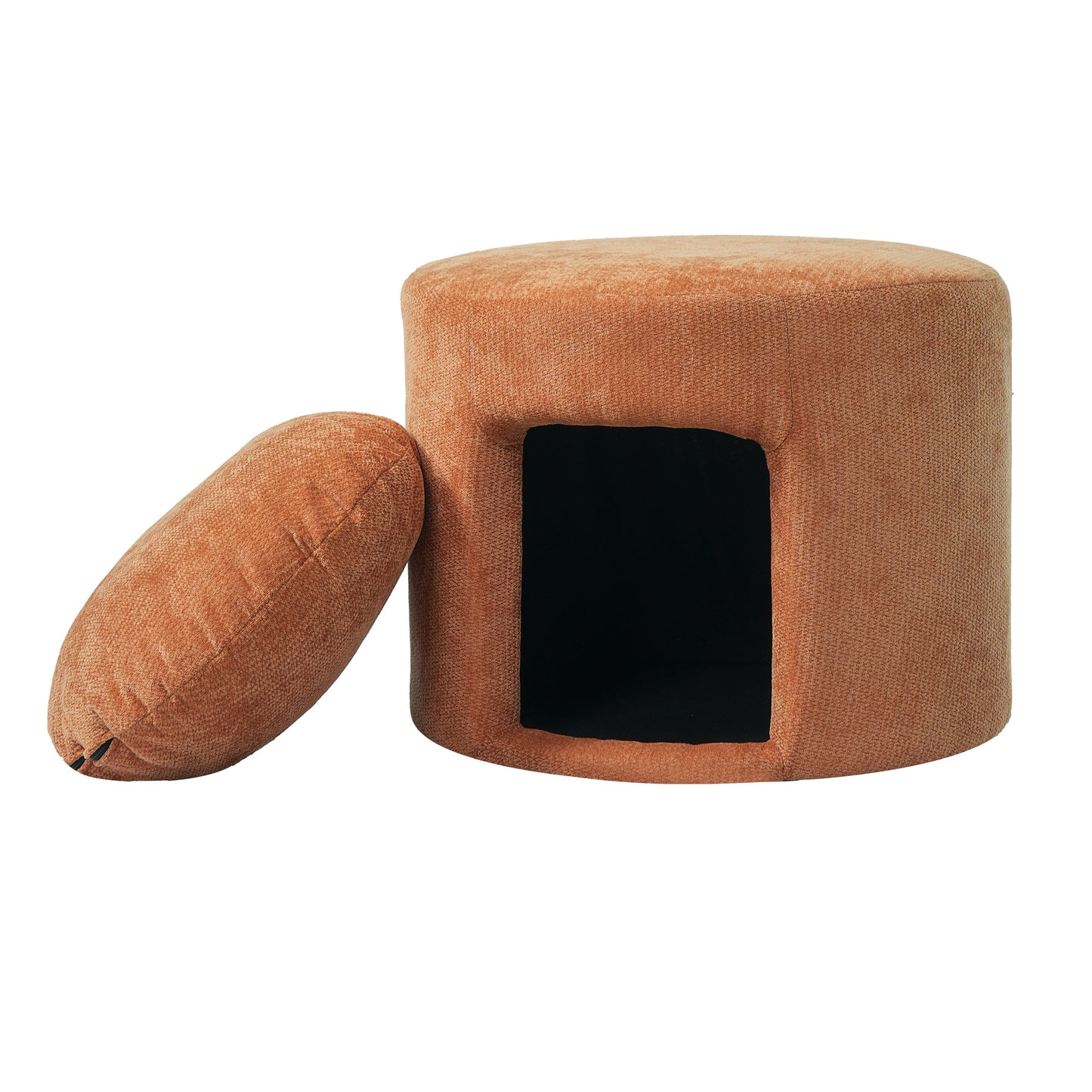 Orange HouseOfZazla pet-friendly ottoman with removable cushion and hidden pet nook on Tampa Home & Garden Store