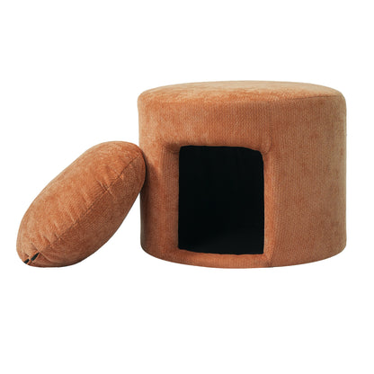 Orange HouseOfZazla pet-friendly ottoman with removable cushion and hidden pet nook on Tampa Home & Garden Store