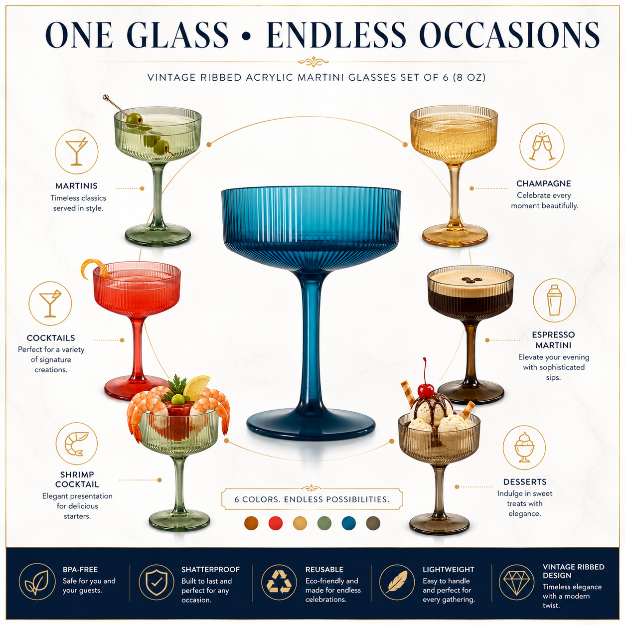 Set of 6 Unbreakable Acrylic Champagne Coupes