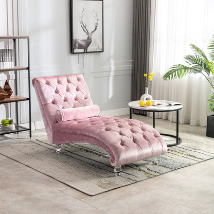 Indoor Chaise Lounge With Button Tufted Pillow
