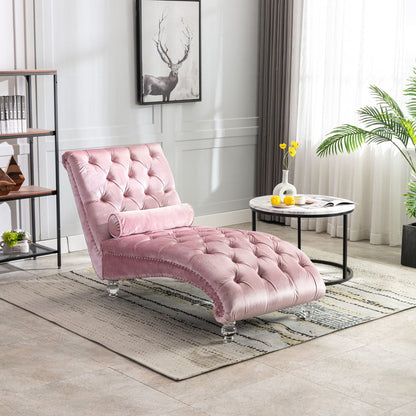 Velvet button tufted chaise lounge in pink with pillow by HouseOfZazla on Tampa Home & Garden Store