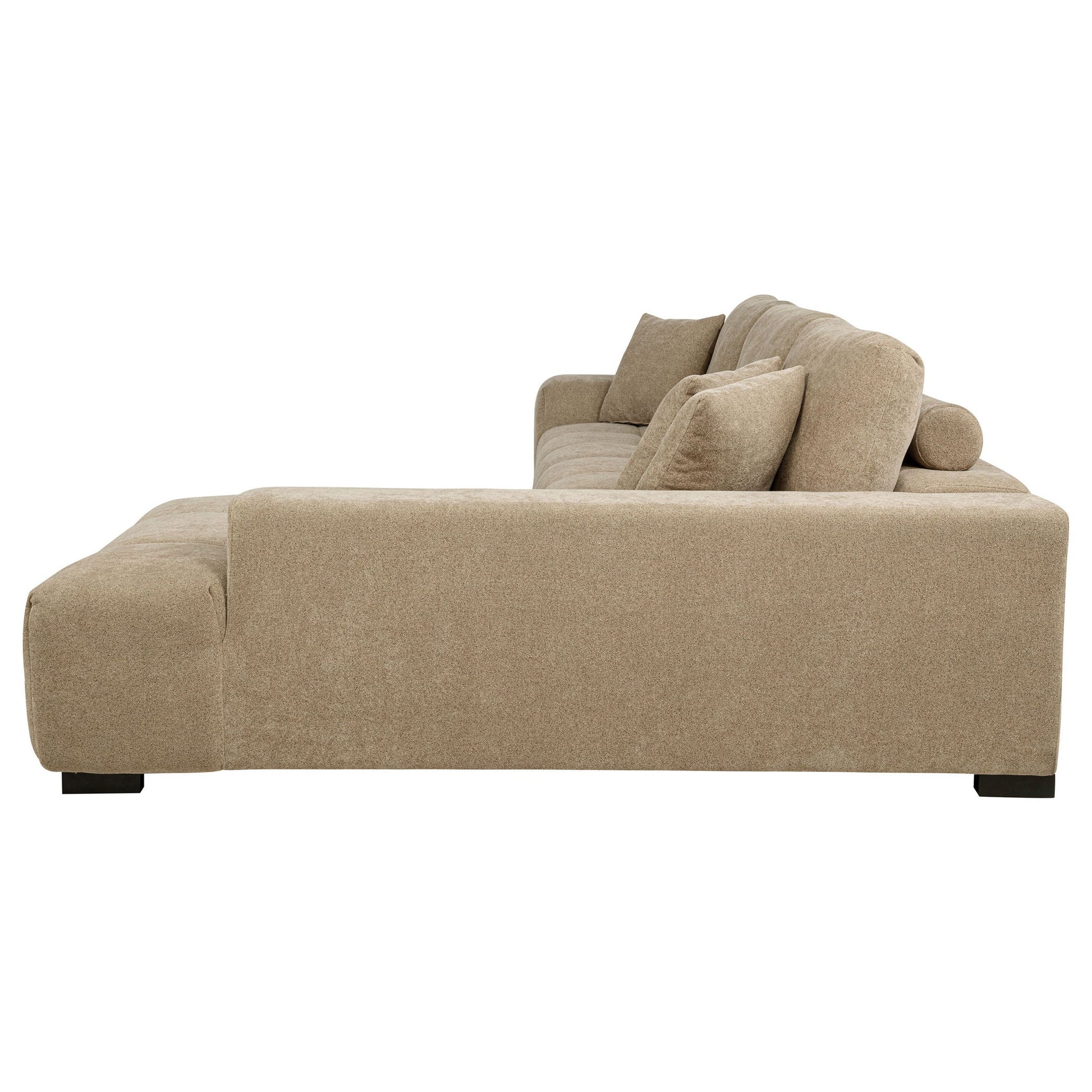 Plather Sectional Chaise Sofa beige fabric with plush cushions by HouseOfZazla on Tampa Home & Garden Store