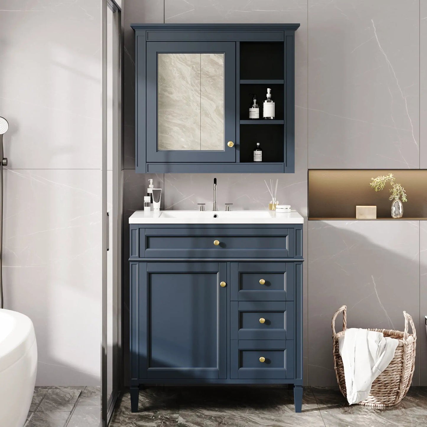 Bathroom Vanity with Top Sink and Mirror Cabinet