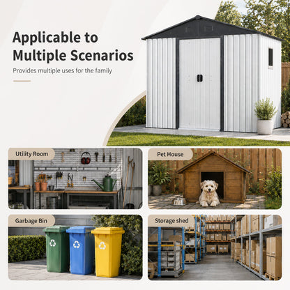 Storage shed 8ft x 4ft outdoor metal with window, silver corrugated panels, black trim on Tampa Home & Garden Store