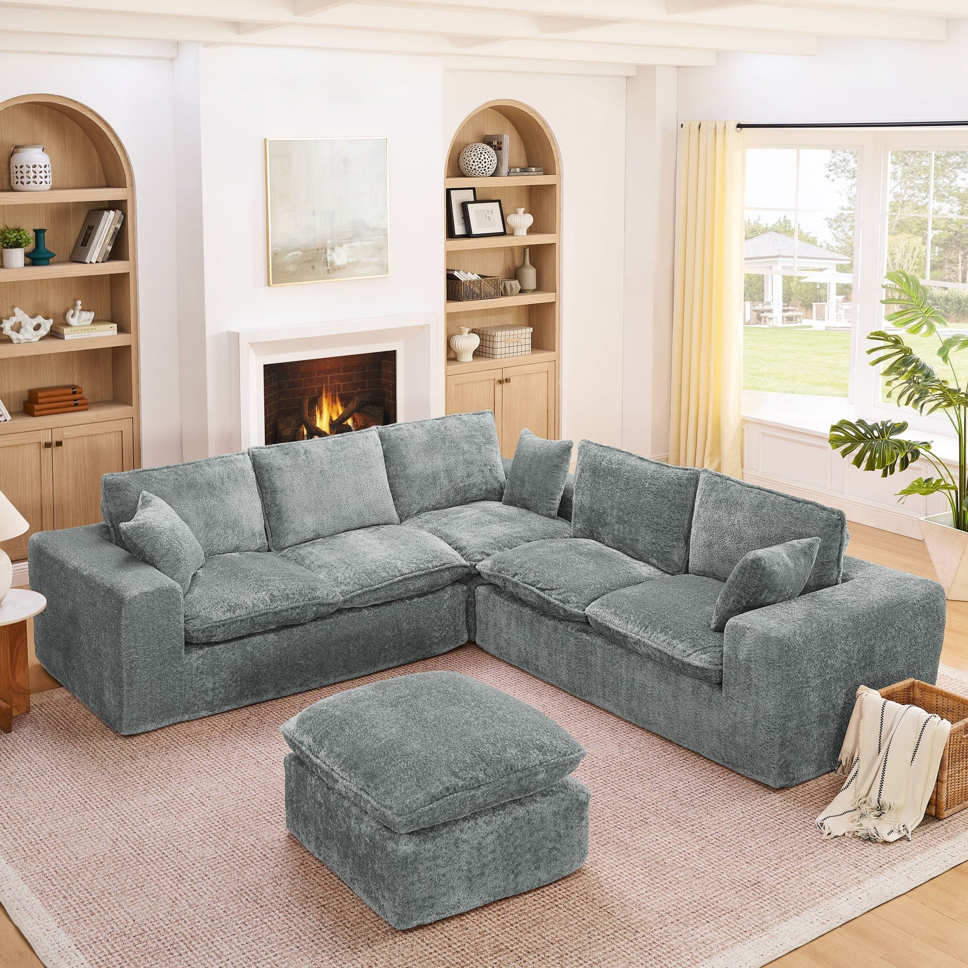 Sectional Sofa With Moveable Ottoman, gray-blue fabric, HouseOfZazla 3-piece living room set on Tampa Home & Garden Store