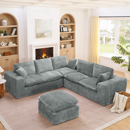 Sectional Sofa With Moveable Ottoman, gray-blue fabric, HouseOfZazla 3-piece living room set on Tampa Home & Garden Store