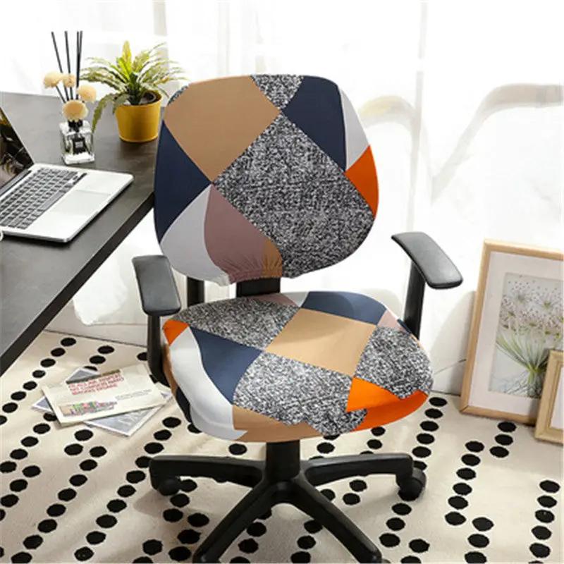 Office chair cover in patchwork navy tan gray speckled orange for FLIPSTYLEZLLC on Tampa Home & Garden Store