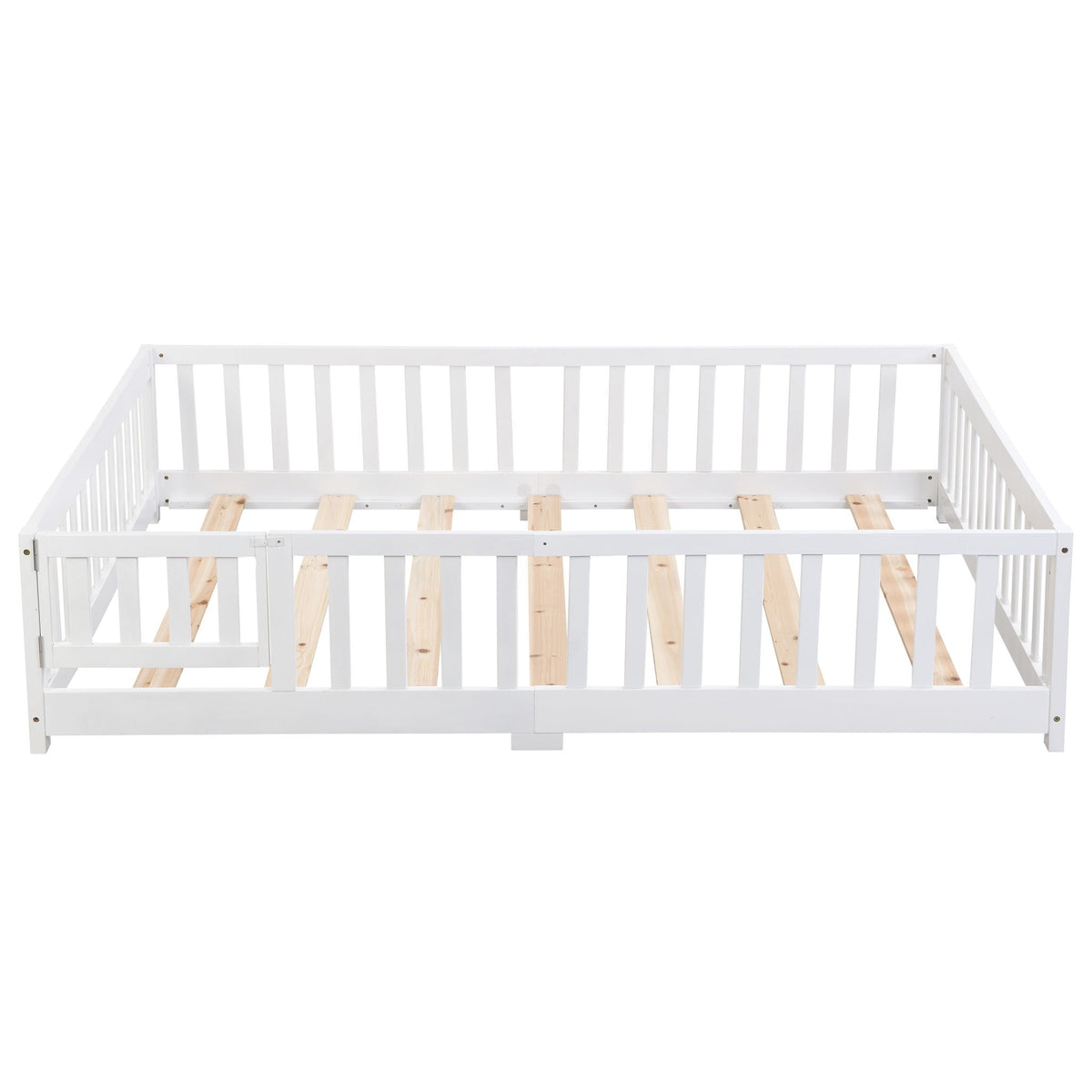 Solid wood floor bed with door and fence for children, white finish, HouseOfZazla platform bed on Tampa Home & Garden Store