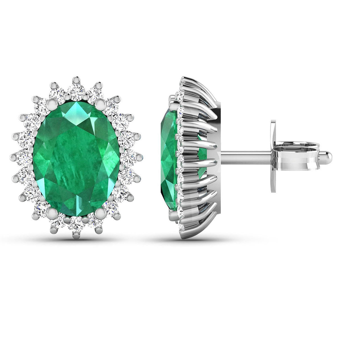 Earrings: 2.66ct Zambian emerald and diamond halo stud in 14K white gold by Bids.com on Tampa Home & Garden Store