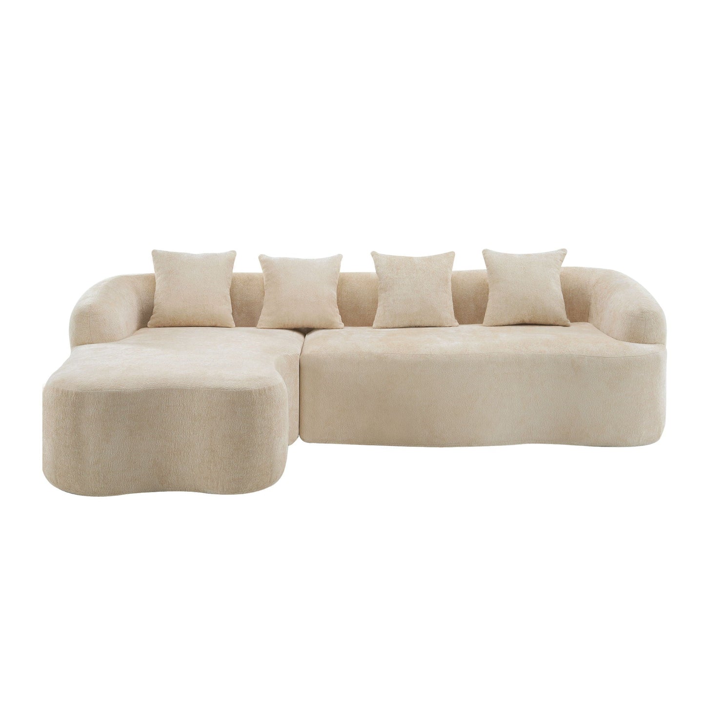 Beige modular L-shape stationary sectional with curved chaise and ottoman on Tampa Home & Garden Store