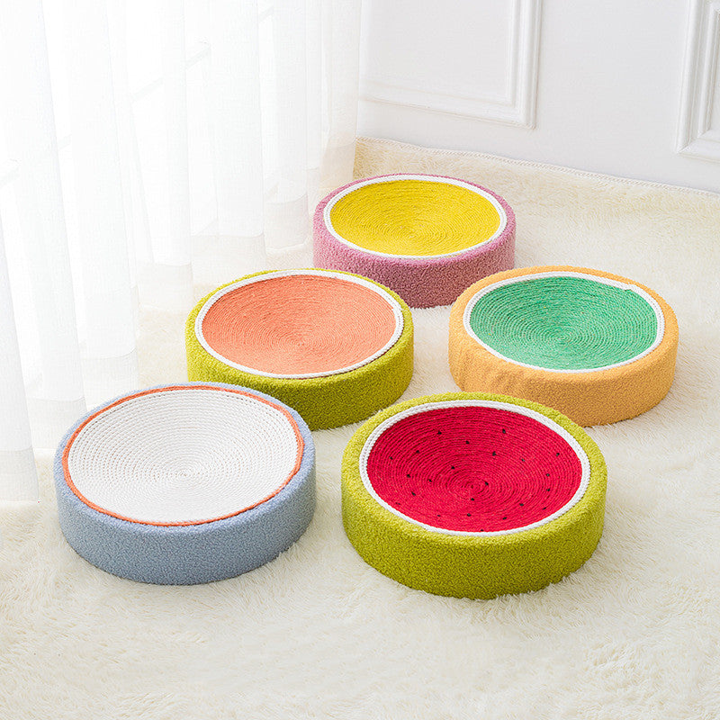 Sell My Stuff round cat scratcher set: six corrugated cardboard bowls in rainbow colors on Tampa Home & Garden Store